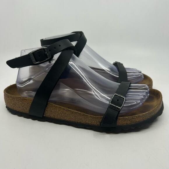 Birkenstock Daloa Black Cross Strap Sandals 6Y WMNS 39 "Birks" Strappy Flat Shoe - Picture 2 of 5